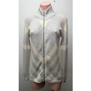 Minnie Rose Gray Ivory Cashmere Zip Cardigan Women S